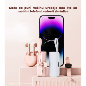 Power bank prenosiva baterija privezak 5000mAh lightning roze - Slika 4