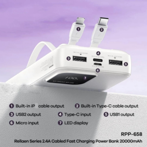Power bank prenosiva baterija REMAX Rellaen series RPP-658 2.4A 20000mAh crna - Slika 3