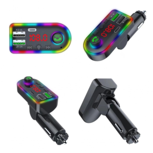 Alternative view of FM transmiter F8 USB, PD, TF, Bluetooth 5.0, Type C, RGB, 12-24V, handsfree crni
