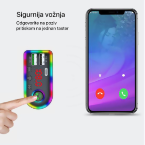 FM transmiter F8 USB, PD, TF, Bluetooth 5.0, Type C, RGB, 12-24V, handsfree crni - Slika 3