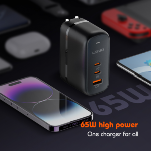 Alternative view of Kucni punjac sa adapterima LDNIO Q366 GaN QC3.0, 2xPD3.0 PPS 65W sa Type C na Type C kablom crni