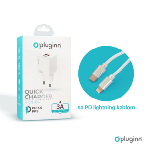 Kucni punjac Pluginn PI-D73-33w, GaN, QC3.0 PD3.0, PPS, USB-PD 20W+33W, 53W (total) sa PD iPhone lightning kablom beli CE - Slika 3