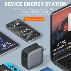 Alternative view of Kucni punjac sa adapterima LDNIO Q408 GaN PPS QC3.0 (30W), 3xPD3.0 (100W), 100W Max, a Type C na Type C kablom crni