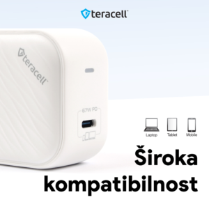 Kucni punjac Teracell Evolution TC-17GP, GaN, PPS, PD 3.0, 65W sa PD iPhone lightning kablom beli CE - Slika 4