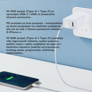 Kucni punjac Xiaomi QC 33W sa USB na Type C kablom beli - Slika 3