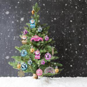 Alternative view of Novogodisnji ukras Lampioni sa novogodisnjim motivima roze, plavi, zlatni set